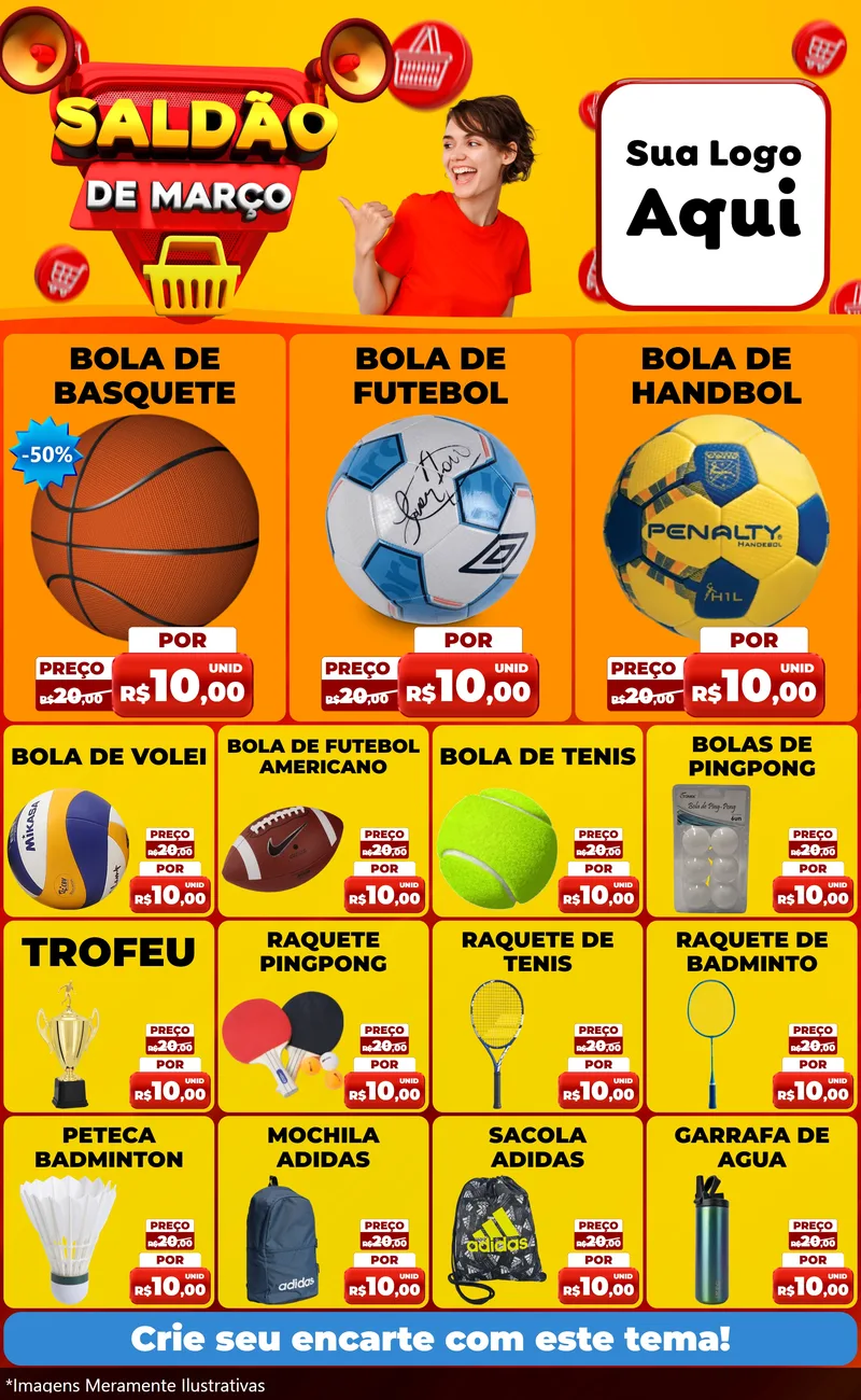 Modelo de Encarte para Encarte Grande com o tema Saldão de Março para Artigos Esportivos