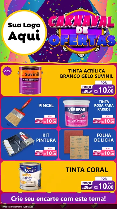 Modelo de TV para TV Vertical com o tema Carnaval de Ofertas para Tintas e Ferramentas