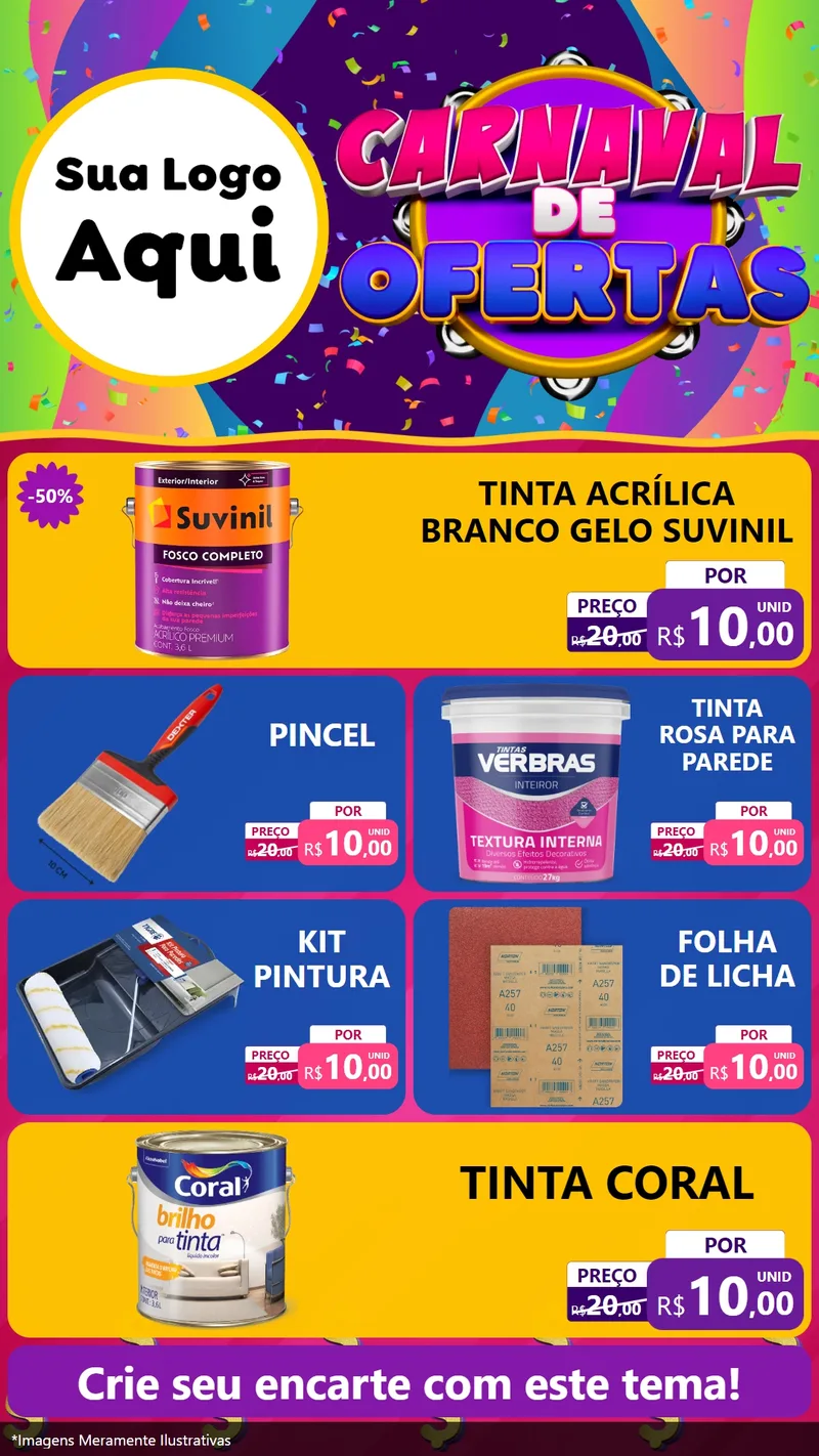 Modelo de TV para TV Vertical com o tema Carnaval de Ofertas para Tintas e Ferramentas