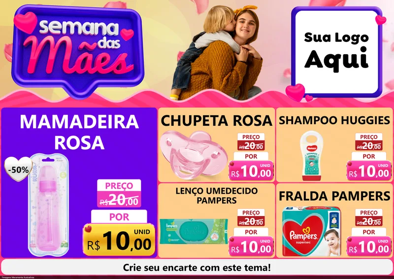 Modelo de Encarte para Encarte A4 Horizontal com o tema Semana das Mães para Bebês