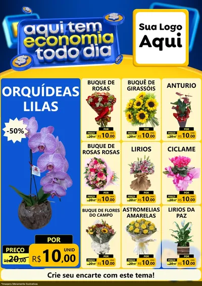 Modelo de Encarte para Encarte A4 Vertical com o tema Aqui Tem Economia Todo Dia para Floricultura e jardim
