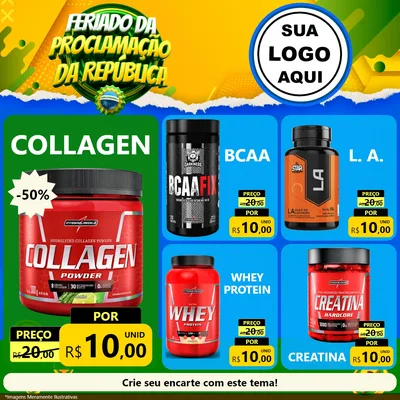 Modelo de Rede Social para Feed Facebook com o tema Feriado da Proclamação da República para Suplementos alimentares