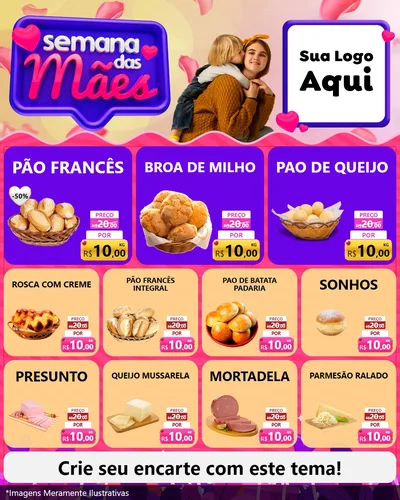 Modelo de Rede Social para Feed Instagram com o tema Semana das Mães para Padaria