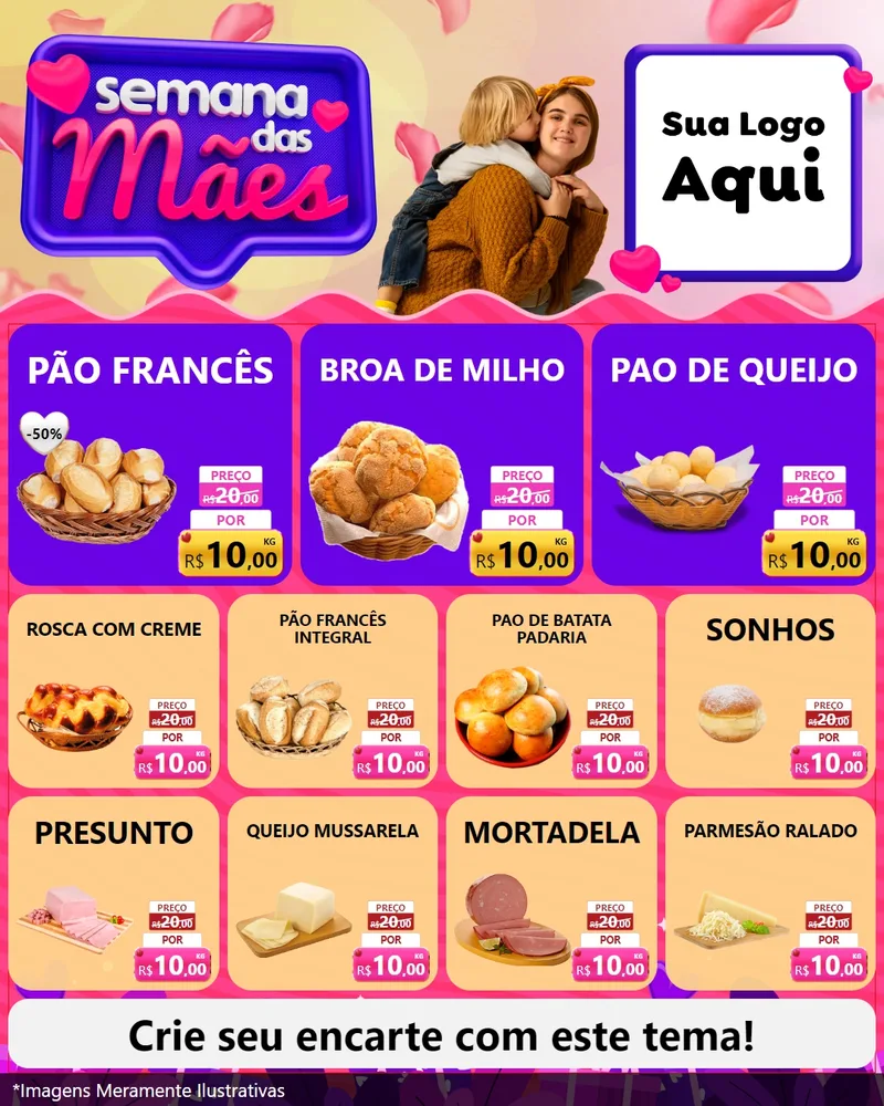 Modelo de Rede Social para Feed Instagram com o tema Semana das Mães para Padaria