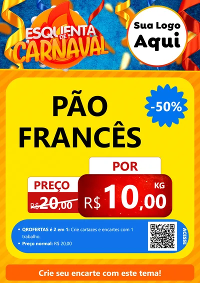 Modelo de Cartaz para Cartaz A4 Vertical com o tema Esquenta de Carnaval para Padaria