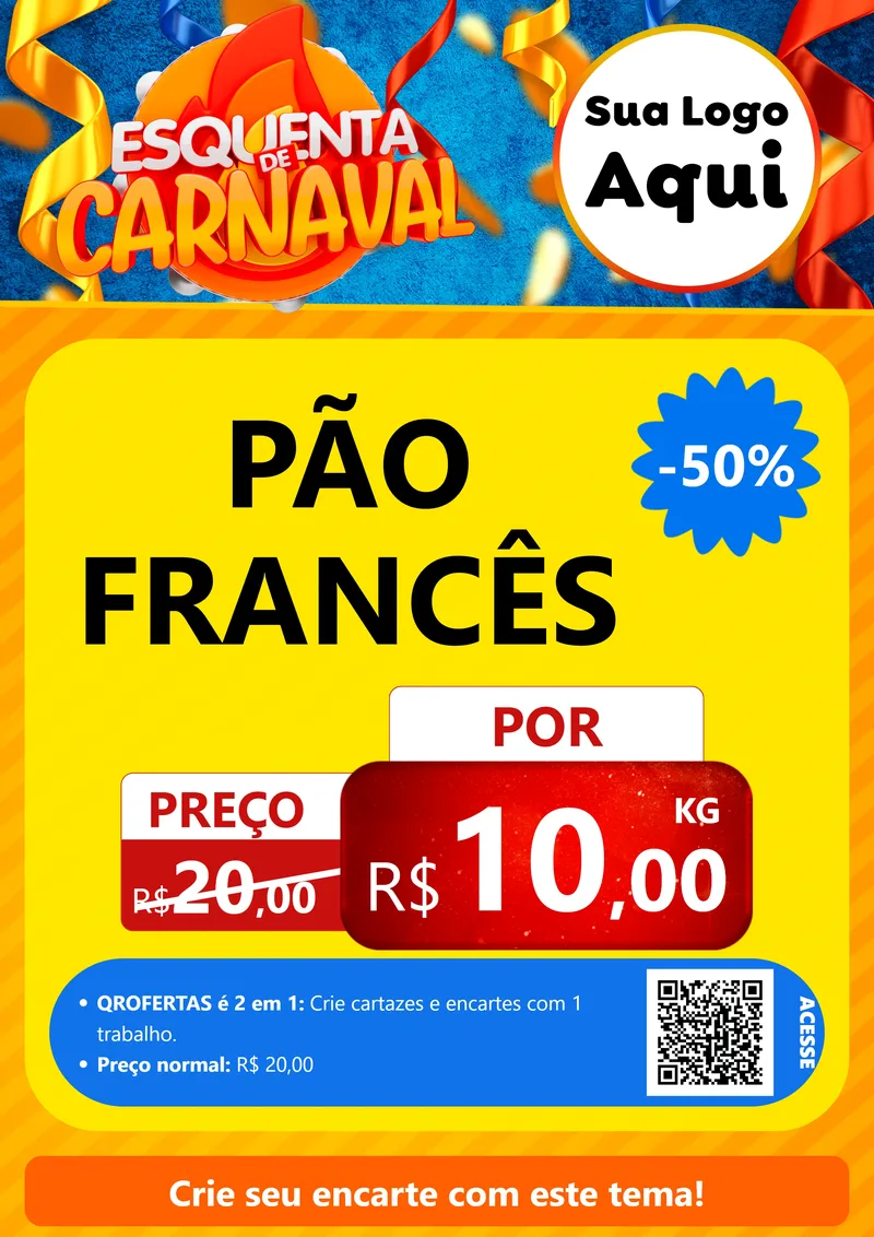 Modelo de Cartaz para Cartaz A4 Vertical com o tema Esquenta de Carnaval para Padaria