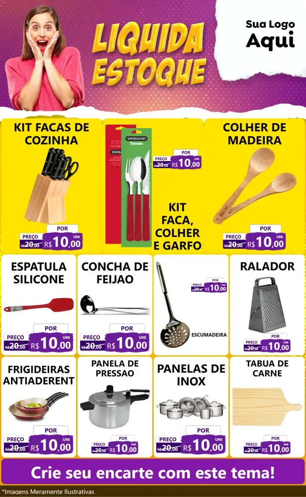 Modelo de Encarte para Encarte Grande com o tema Liquida estoque para Utilidades Domésticas