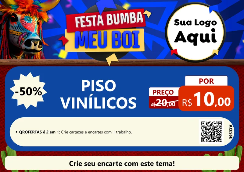 Modelo de Cartaz para Cartaz A4 Horizontal com o tema Festa Bumba meu Boi para Material para Construção