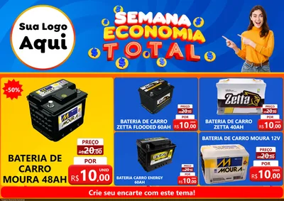 Modelo de Encarte para Encarte A4 Horizontal com o tema Semana Economia Total para Baterias Elétricas