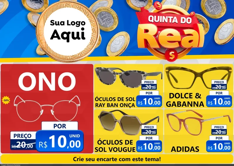 Modelo de Encarte para Encarte A4 Horizontal com o tema Quinta do Real para Óticas