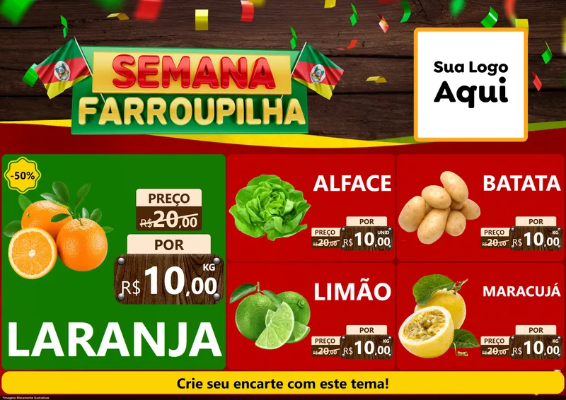 Modelo de Encarte para Encarte A4 Horizontal com o tema Semana Farroupilha para Hortifrúti