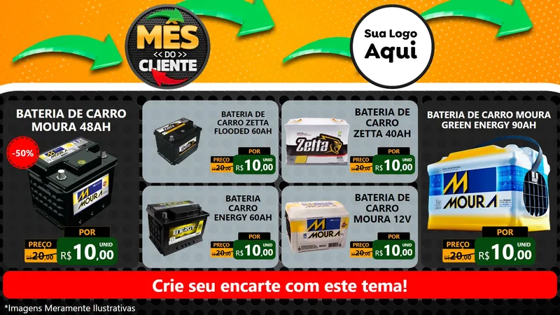 Modelo de TV para TV Horizontal com o tema Mês do Cliente para Baterias Elétricas