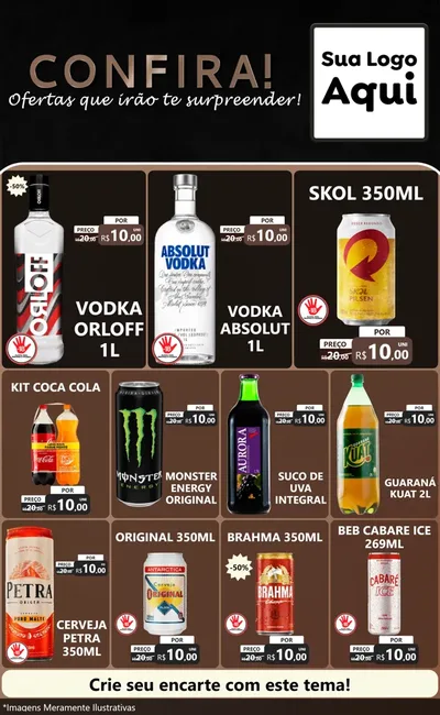Modelo de Encarte para Encarte Grande com o tema Confira! Ofertas que irão te surpreender! para Distribuidora de bebidas