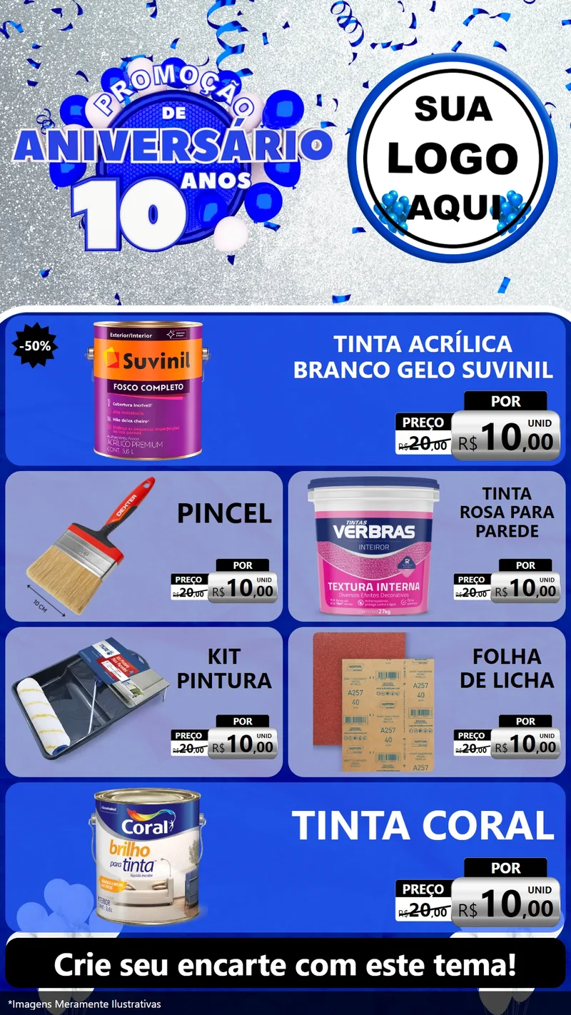 Modelo de TV para TV Vertical com o tema Promoção de Aniversário - 10 Anos para Tintas e Ferramentas