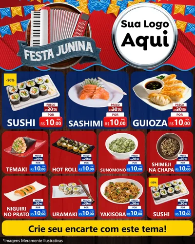 Modelo de Rede Social para Feed Instagram com o tema Festa Junina para Comida japonesa