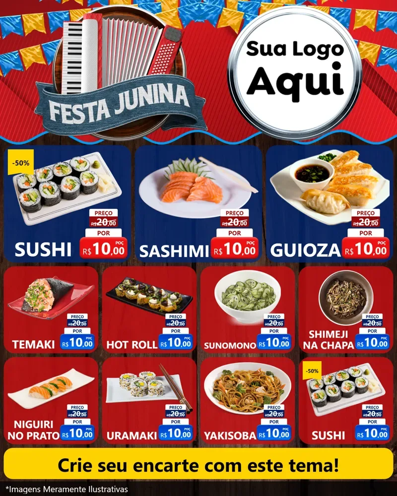 Modelo de Rede Social para Feed Instagram com o tema Festa Junina para Comida japonesa
