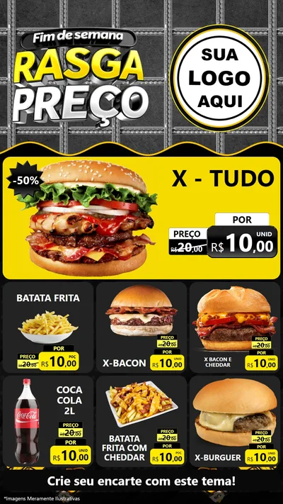Modelo de Rede Social para Stories com o tema Fim de Semana Rasga Preço para Hamburgueria