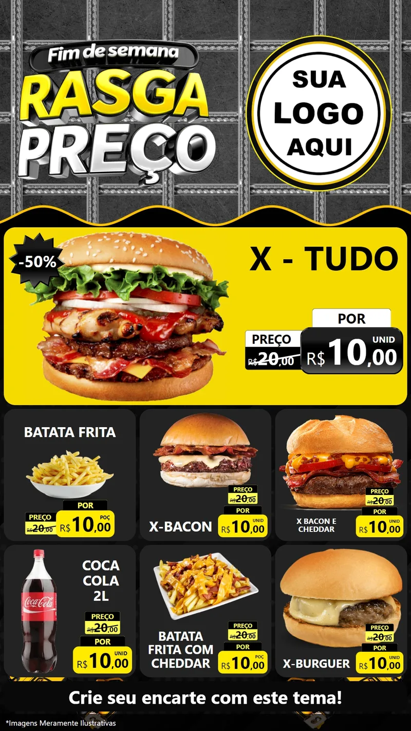 Modelo de Rede Social para Stories com o tema Fim de Semana Rasga Preço para Hamburgueria