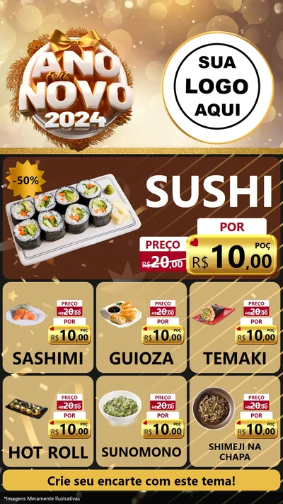 Modelo de Rede Social para Stories com o tema Feliz Ano Novo 2027 para Comida japonesa