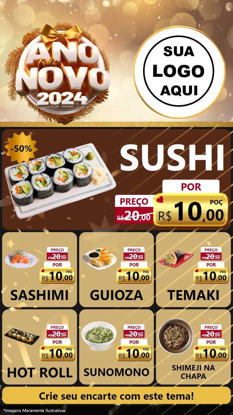 Modelo de Rede Social para Stories com o tema Feliz Ano Novo 2027 para Comida japonesa