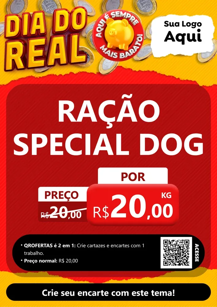 Modelo de Cartaz para Cartaz A4 Vertical com o tema Dia Do Real para Pet Shop