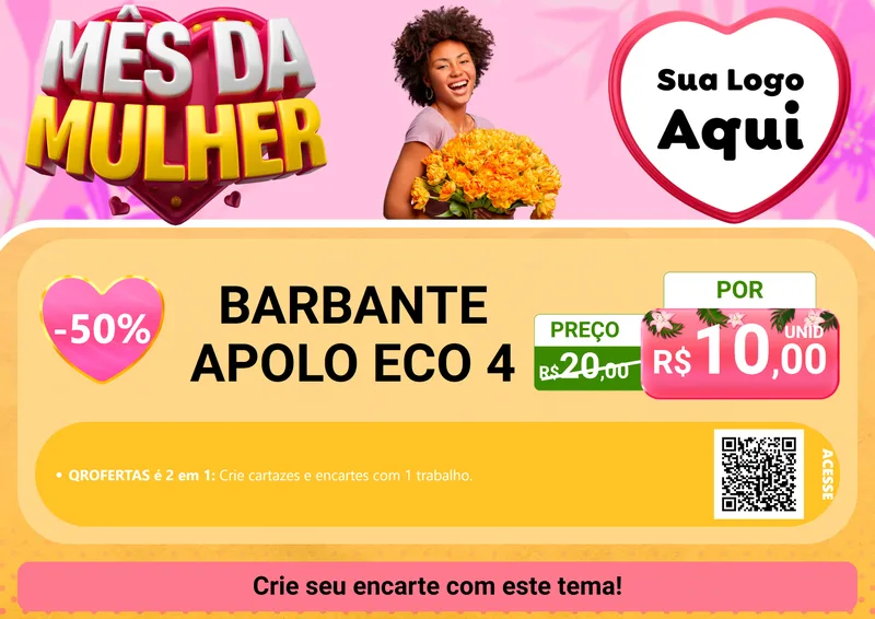 Modelo de Cartaz para Cartaz A4 Horizontal com o tema Mês da Mulher para Armarinho e Aviamentos