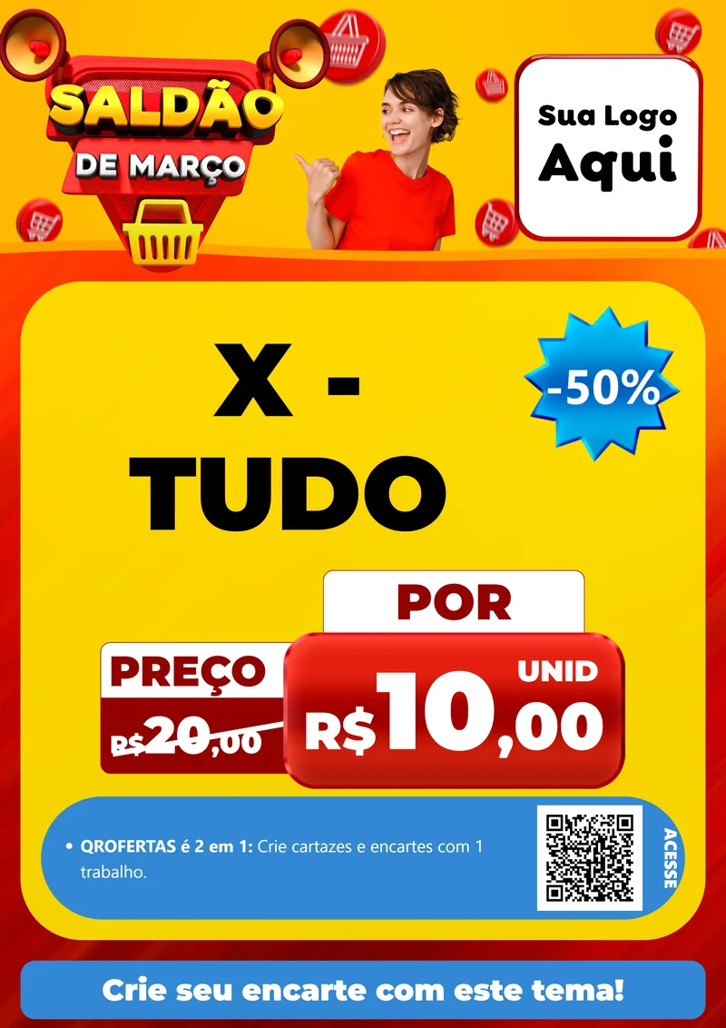 Modelo de Cartaz para Cartaz A4 Vertical com o tema Saldão de Março para Hamburgueria