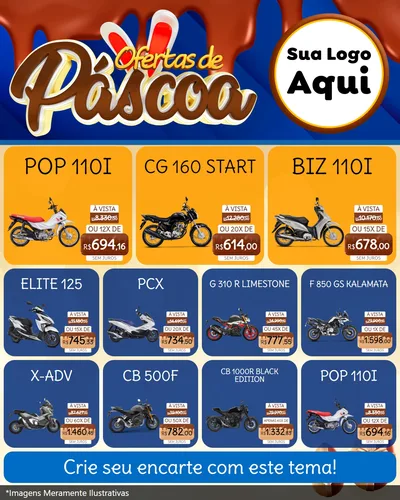 Modelo de Rede Social para Feed Instagram com o tema Ofertas de Páscoa para Concessionaria de Motos