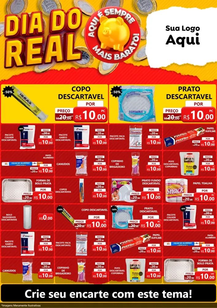 Modelo de Encarte para Encarte A4 Vertical com o tema Dia Do Real para Embalagens