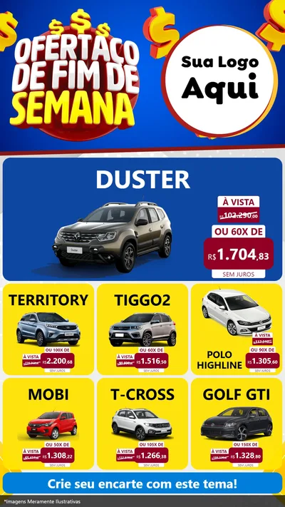 Modelo de Rede Social para Stories com o tema Ofertaço de Fim de Semana para Concessionaria de Carros