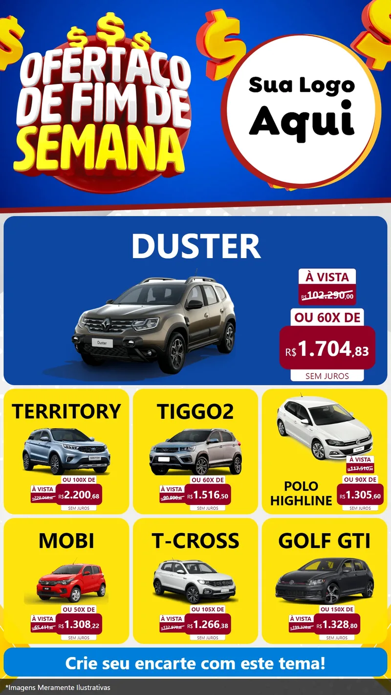 Modelo de Rede Social para Stories com o tema Ofertaço de Fim de Semana para Concessionaria de Carros