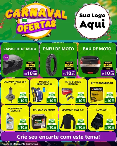 Modelo de Rede Social para Feed Instagram com o tema Carnaval de Ofertas para Moto peças