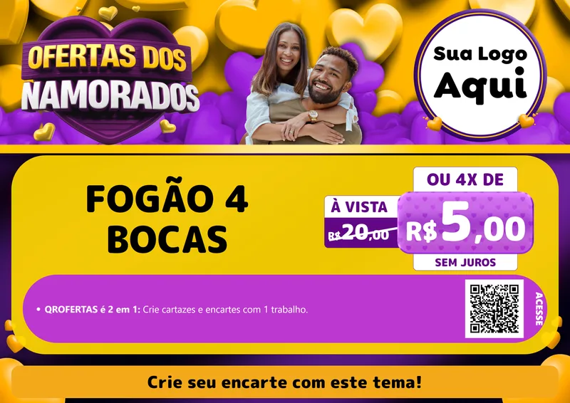 Modelo de Cartaz para Cartaz A4 Horizontal com o tema Oferta Dos Namorados para Móveis e Eletro