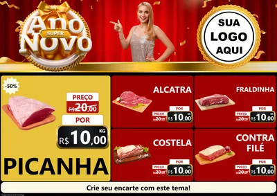 Modelo de Encarte para Encarte A4 Horizontal com o tema Super Ano Novo para Açougue