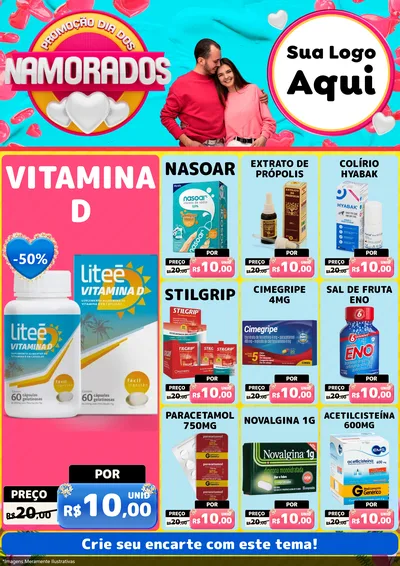 Modelo de Encarte para Encarte A4 Vertical com o tema Promoção Dia dos Namorados para Farmácia