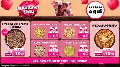 Modelo de TV para TV Horizontal com o tema Valentine's Day para Pizzaria