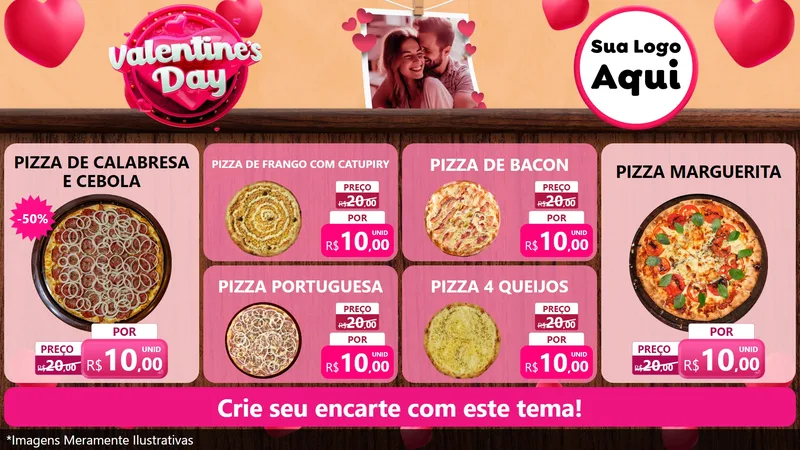 Modelo de TV para TV Horizontal com o tema Valentine's Day para Pizzaria