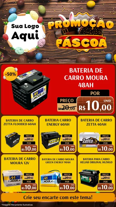 Modelo de Rede Social para Stories com o tema Promoção Páscoa para Baterias Elétricas