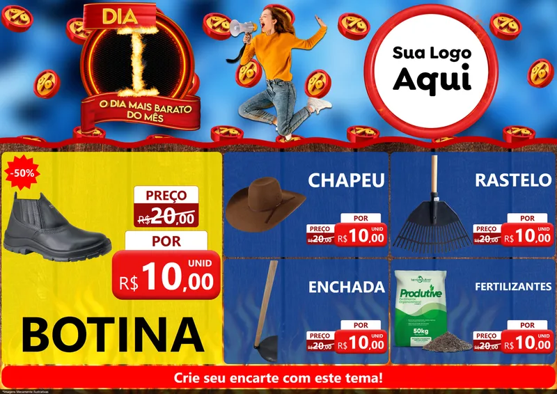 Modelo de Encarte para Encarte A4 Horizontal com o tema Dia I - O Dia Mais Barato Do Mês para Agropecuária
