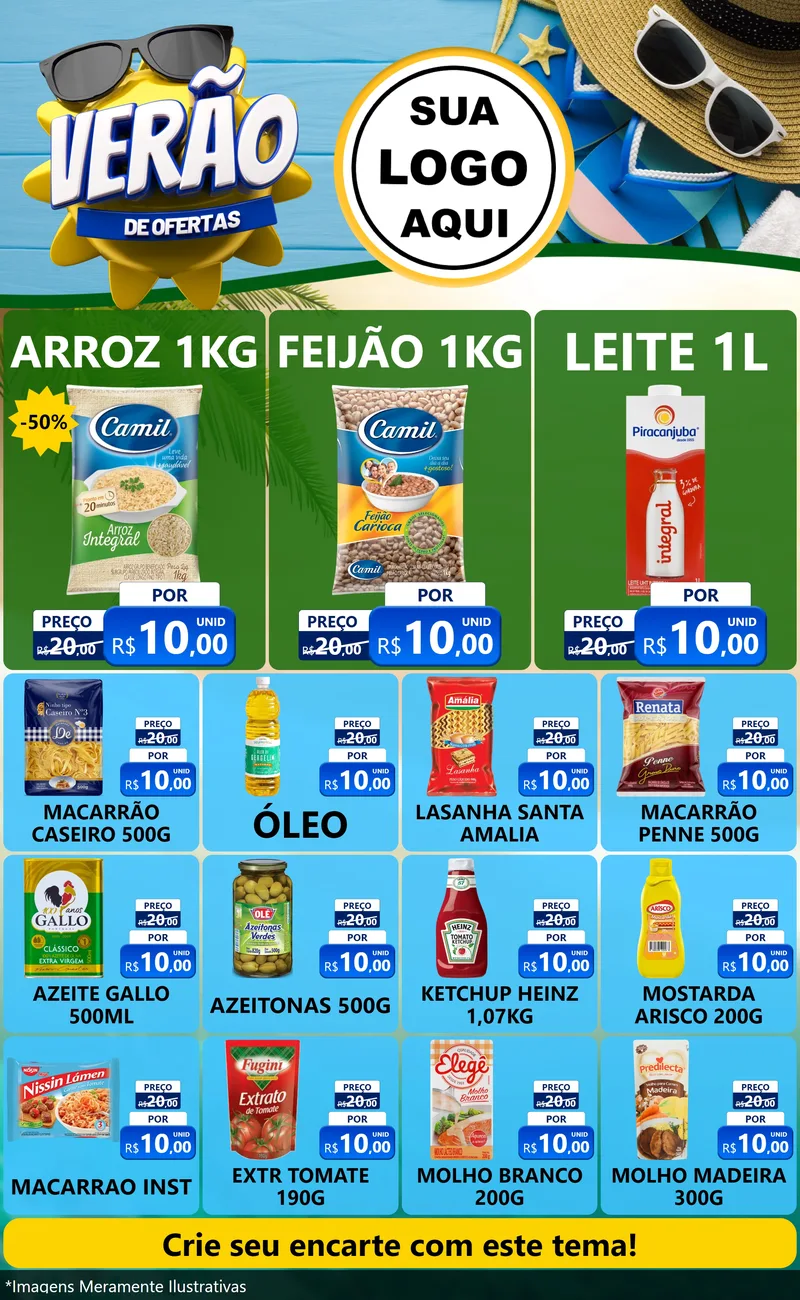 Modelo de Encarte para Encarte Grande com o tema Verão de Ofertas para Supermercado