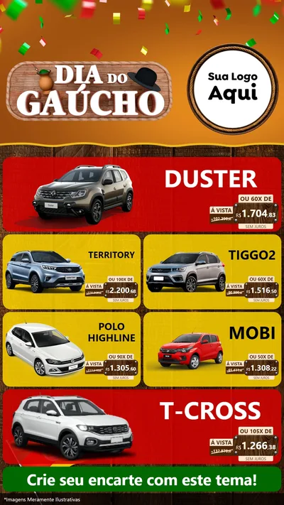 Modelo de TV para TV Vertical com o tema Dia do Gaúcho para Concessionaria de Carros