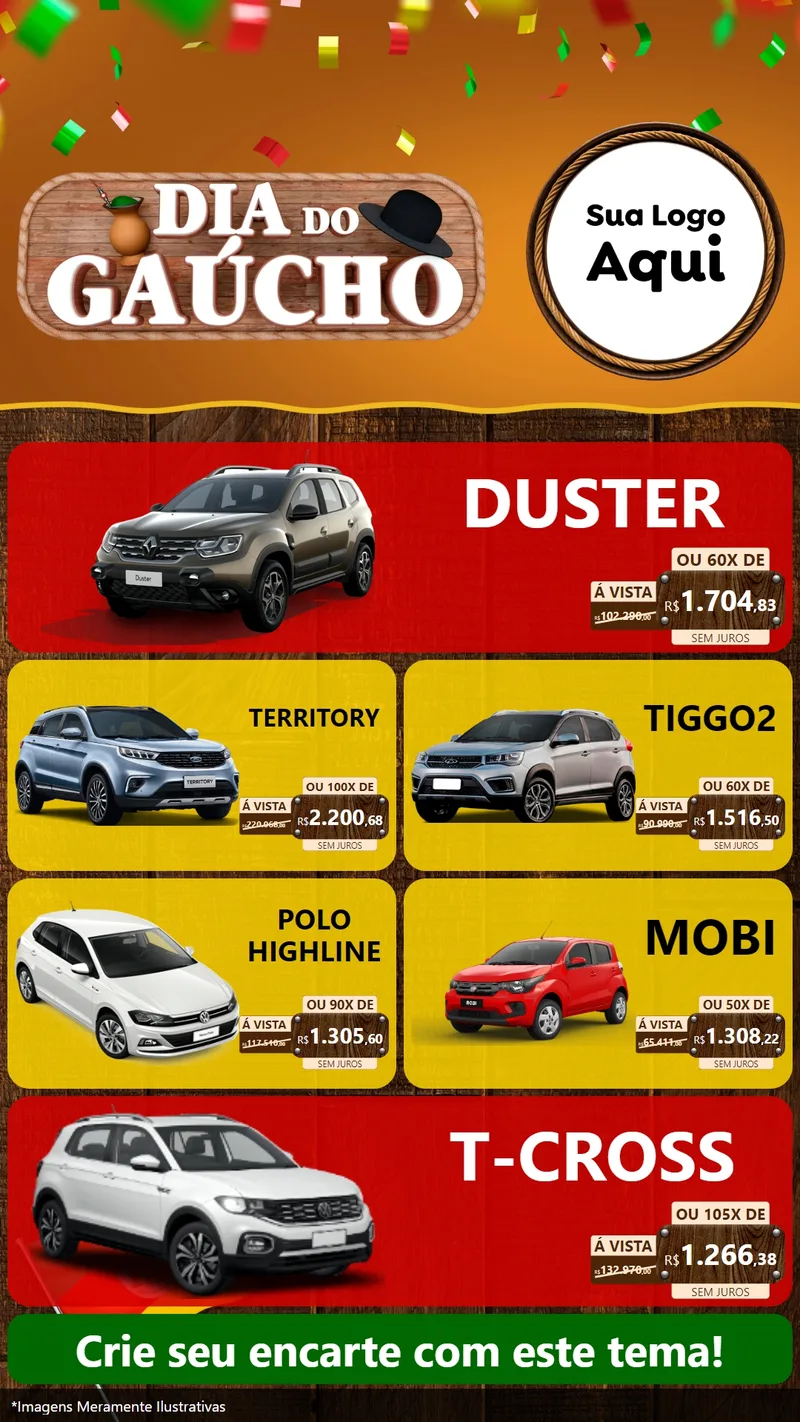 Modelo de TV para TV Vertical com o tema Dia do Gaúcho para Concessionaria de Carros