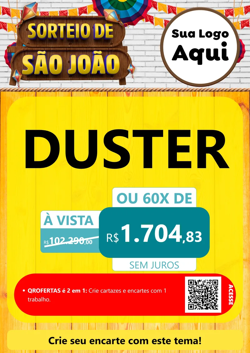 Modelo de Cartaz para Cartaz A4 Vertical com o tema Sorteio de São João para Concessionaria de Carros