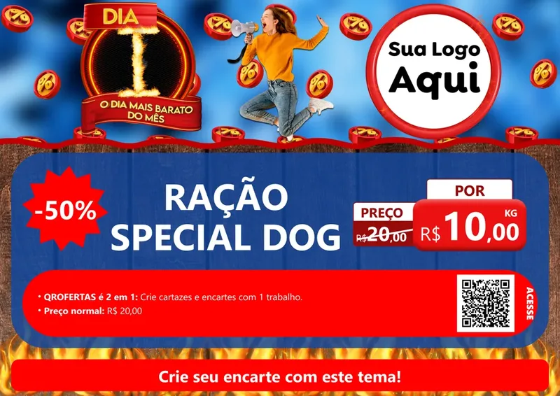 Modelo de Cartaz para Cartaz A4 Horizontal com o tema Dia I - O Dia Mais Barato Do Mês para Pet Shop