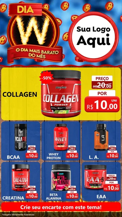 Modelo de Rede Social para Stories com o tema Dia W - O Dia Mais Barato Do Mês para Suplementos alimentares
