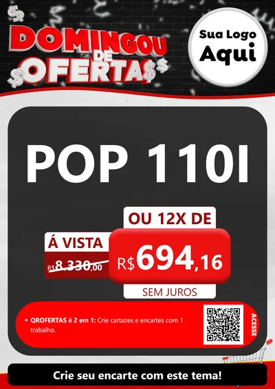 Modelo de Cartaz para Cartaz A4 Vertical com o tema Domingou de Ofertas para Concessionaria de Motos