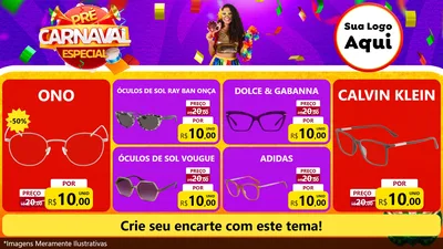 Modelo de TV para TV Horizontal com o tema Pré-Carnaval Especial para Óticas
