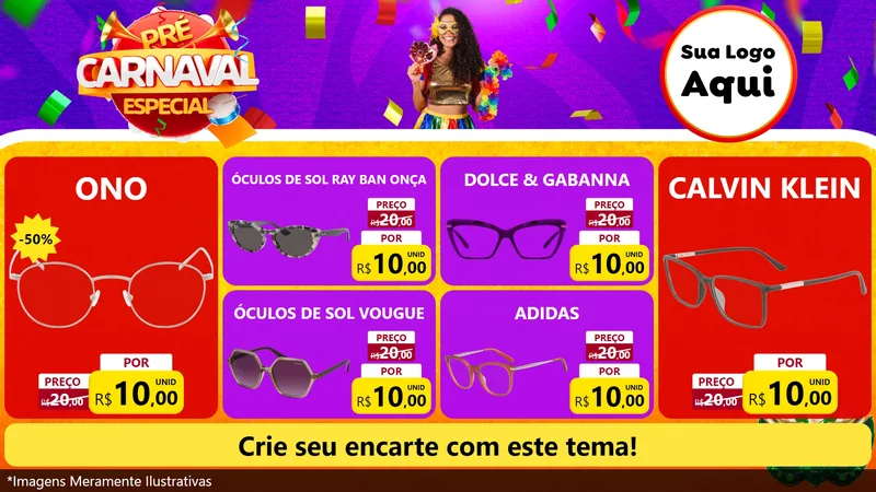 Modelo de TV para TV Horizontal com o tema Pré-Carnaval Especial para Óticas