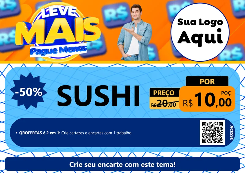 Modelo de Cartaz para Cartaz A4 Horizontal com o tema Leve Mais, Pague Menos para Comida japonesa