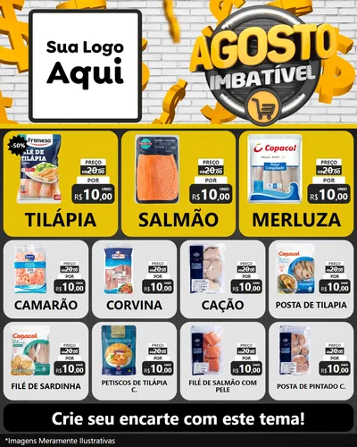 Modelo de Rede Social para Feed Instagram com o tema Agosto imbatível para Peixaria